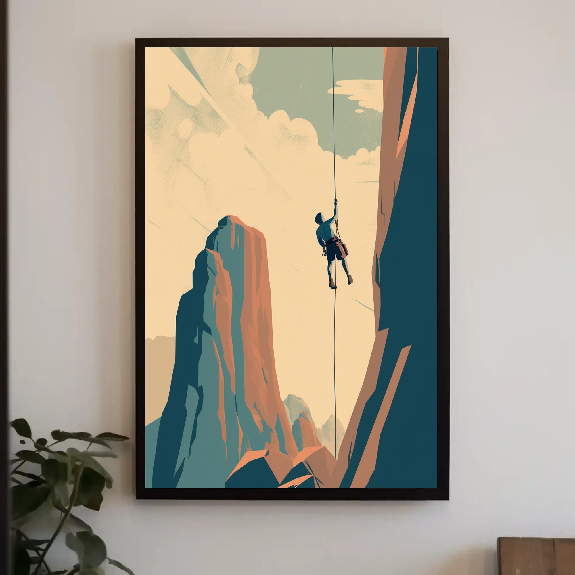 Rock Climber's Ascent Against Majestic Mountains - Sports Poster PosterGoat