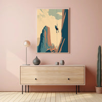 Rock Climber's Ascent Against Majestic Mountains - Sports Poster PosterGoat