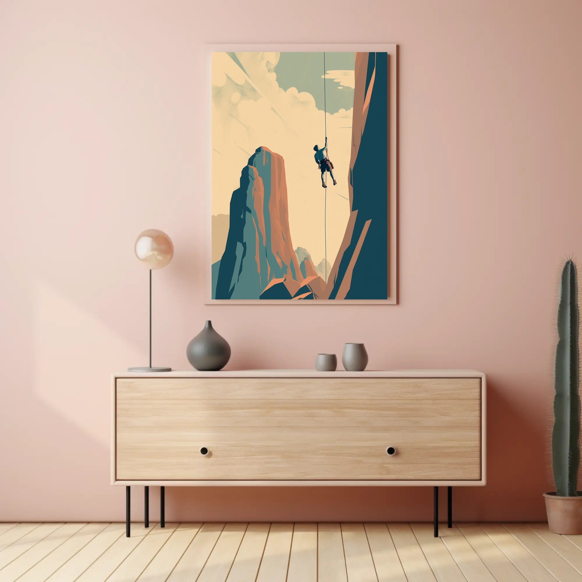 Rock Climber's Ascent Against Majestic Mountains - Sports Poster PosterGoat