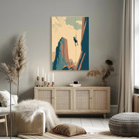 Rock Climber's Ascent Against Majestic Mountains - Sports Poster PosterGoat