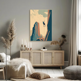 Rock Climber's Ascent Against Majestic Mountains - Sports Poster PosterGoat