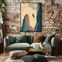 Rock Climber's Ascent Against Majestic Mountains - Sports Poster PosterGoat