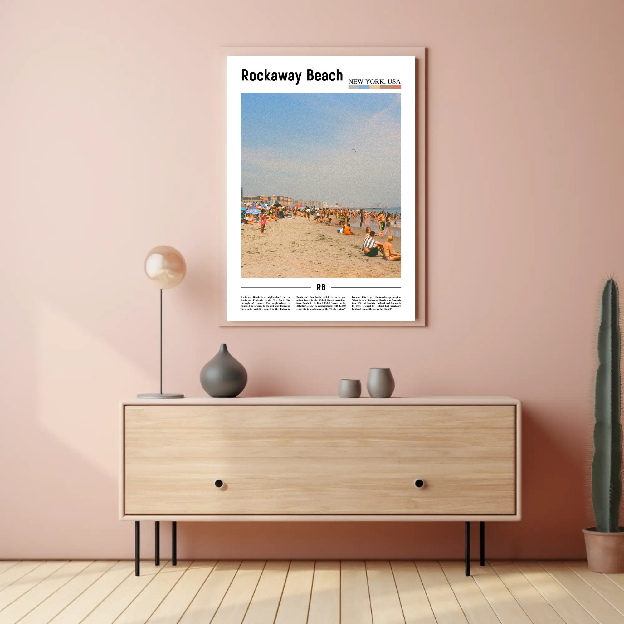 Rockaway Beach Summer Scene Modern Travel Poster PosterGoat
