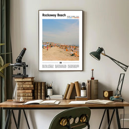 Rockaway Beach Summer Scene Modern Travel Poster PosterGoat