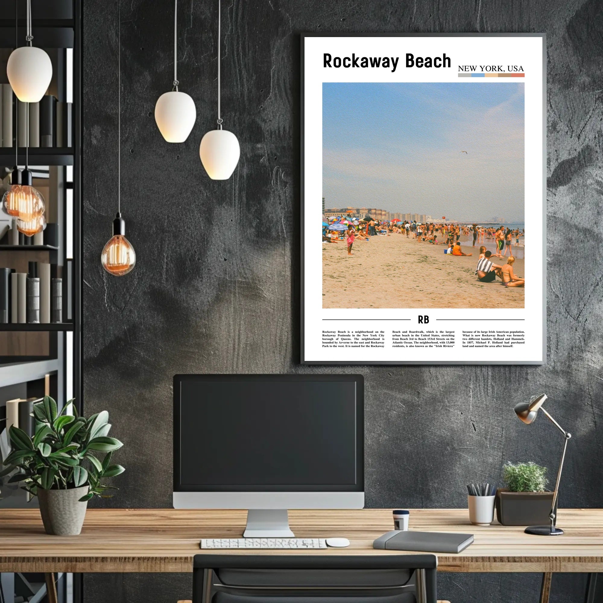 Rockaway Beach Summer Scene Modern Travel Poster PosterGoat