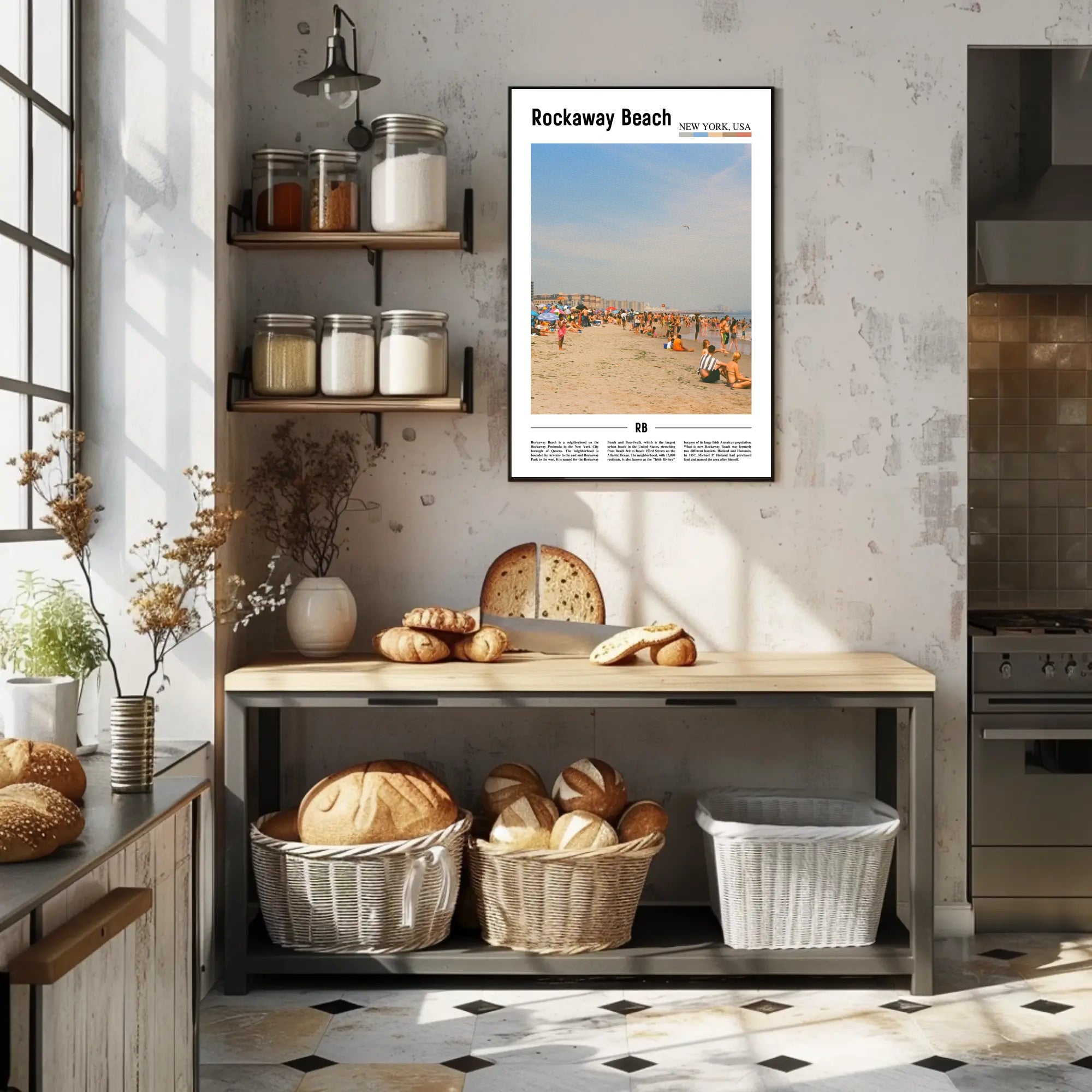 Rockaway Beach Summer Scene Modern Travel Poster PosterGoat
