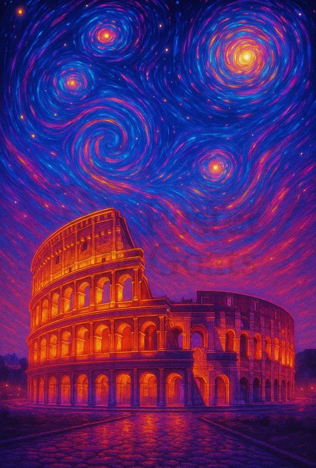 Roman Colosseum Celestial Dreamscape Artistic Poster PosterGoat