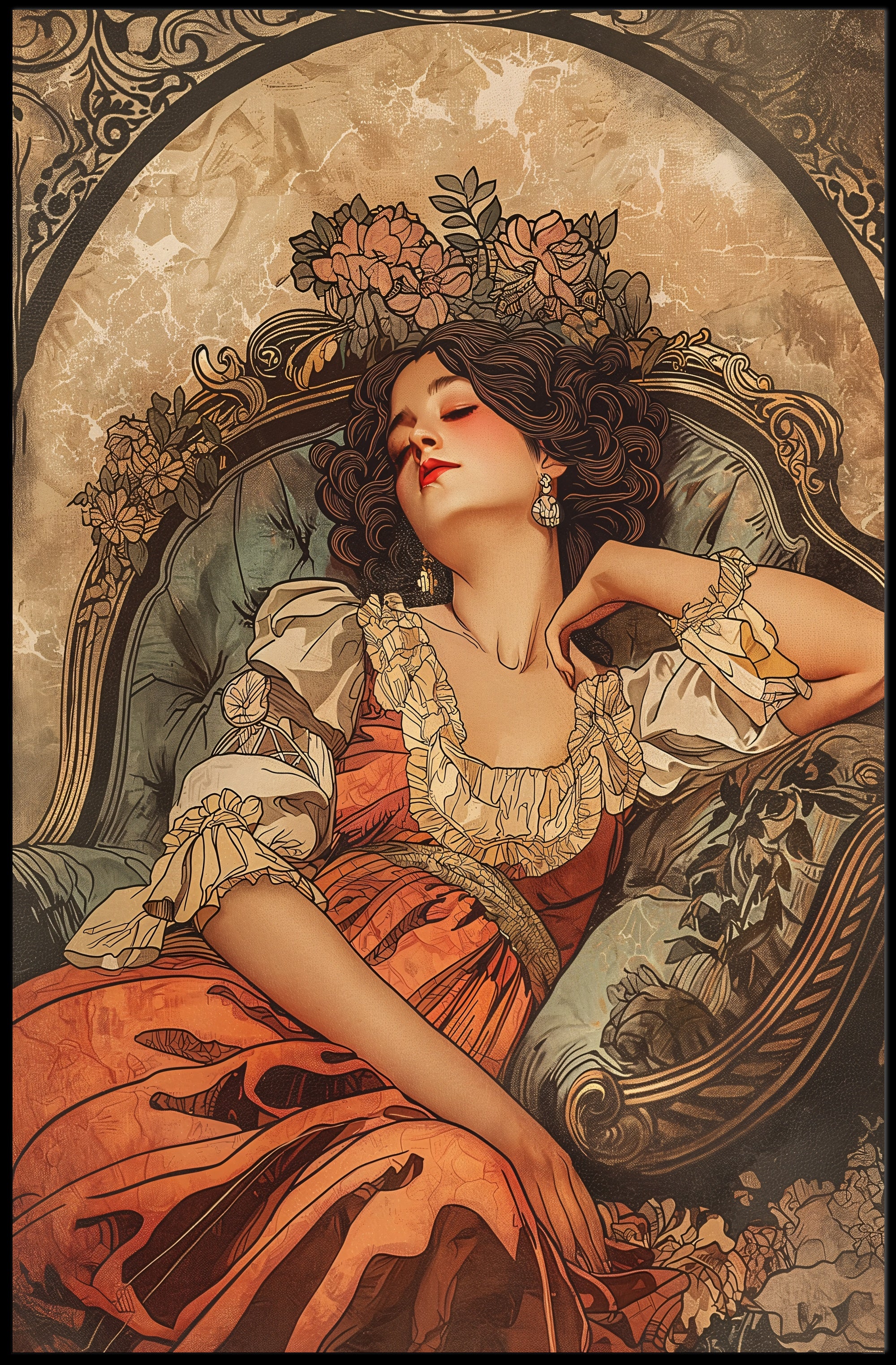 Romantic Art Nouveau Woman in Vintage Artistic Poster PosterGoat