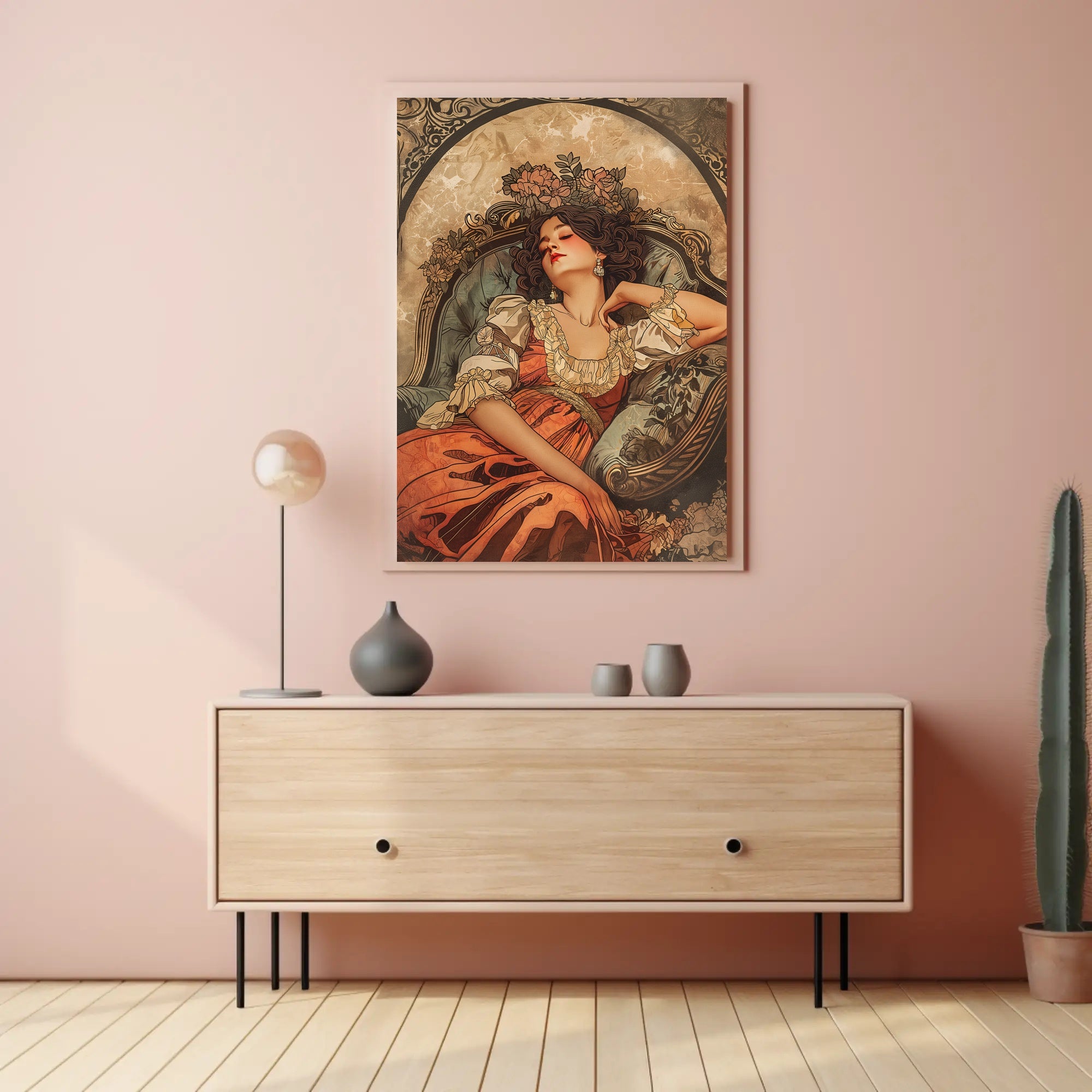 Romantic Art Nouveau Woman in Vintage Artistic Poster PosterGoat