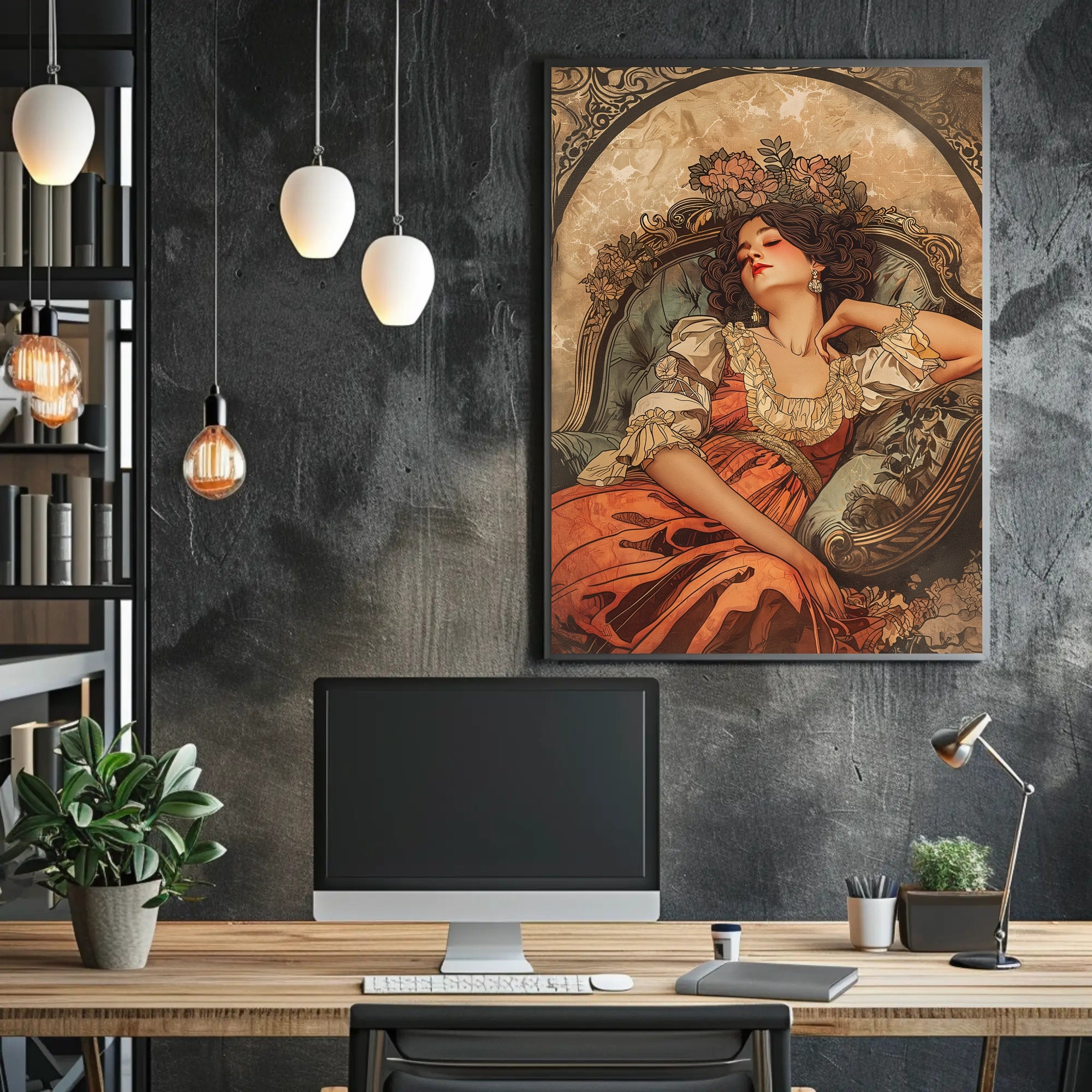Romantic Art Nouveau Woman in Vintage Artistic Poster PosterGoat