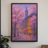 Romantic Cherry Blossom Street Impressionistic Artistic Poster PosterGoat