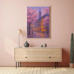 Romantic Cherry Blossom Street Impressionistic Artistic Poster PosterGoat