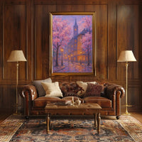 Romantic Cherry Blossom Street Impressionistic Artistic Poster PosterGoat