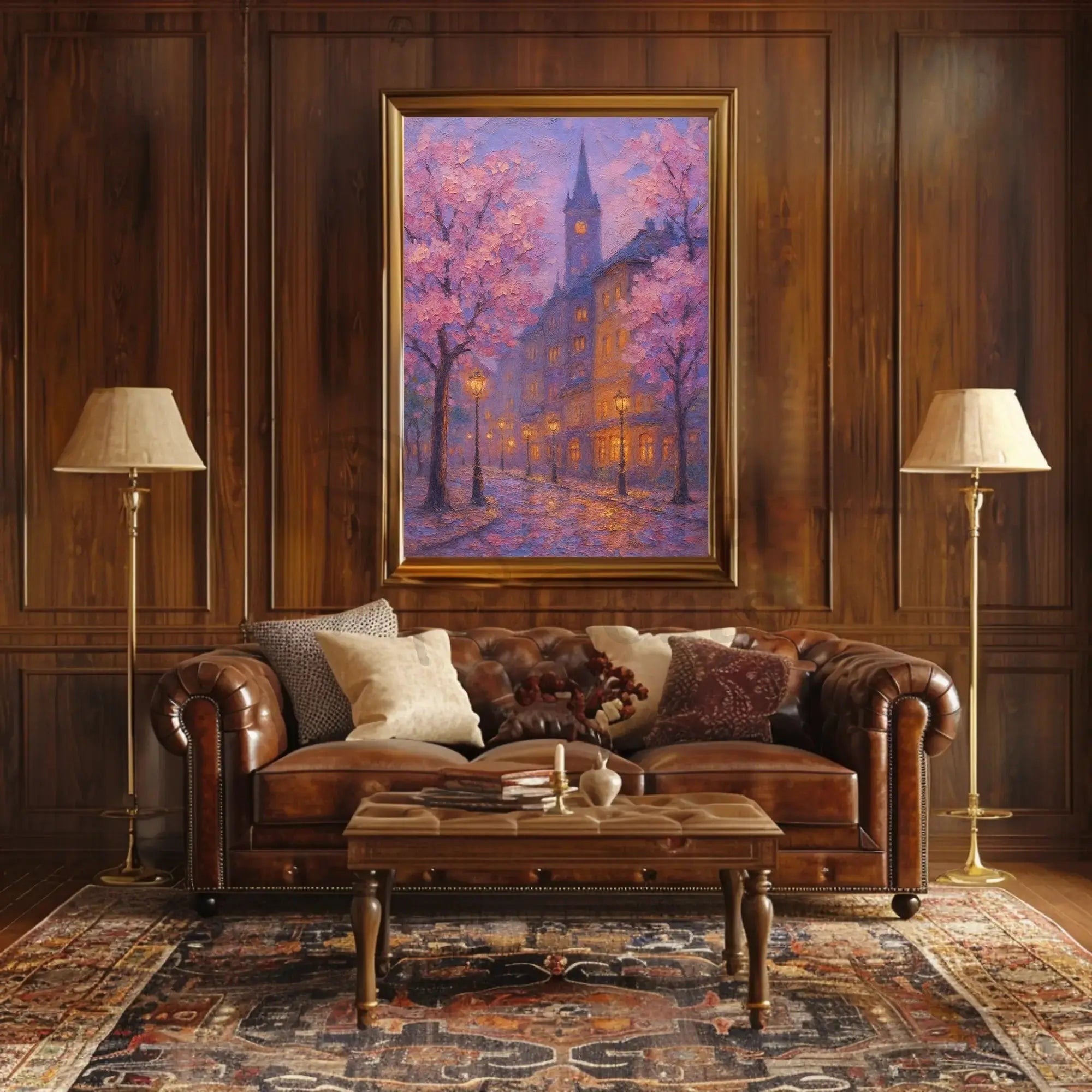 Romantic Cherry Blossom Street Impressionistic Artistic Poster PosterGoat