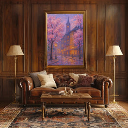 Romantic Cherry Blossom Street Impressionistic Artistic Poster PosterGoat