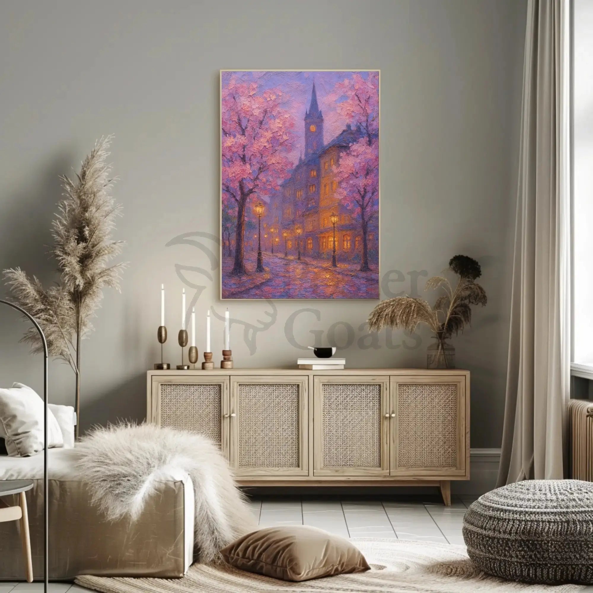 Romantic Cherry Blossom Street Impressionistic Artistic Poster PosterGoat