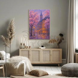 Romantic Cherry Blossom Street Impressionistic Artistic Poster PosterGoat