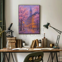 Romantic Cherry Blossom Street Impressionistic Artistic Poster PosterGoat