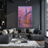 Romantic Cherry Blossom Street Impressionistic Artistic Poster PosterGoat