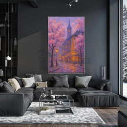 Romantic Cherry Blossom Street Impressionistic Artistic Poster PosterGoat
