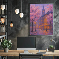 Romantic Cherry Blossom Street Impressionistic Artistic Poster PosterGoat