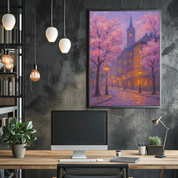 Romantic Cherry Blossom Street Impressionistic Artistic Poster PosterGoat