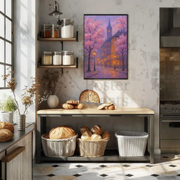 Romantic Cherry Blossom Street Impressionistic Artistic Poster PosterGoat