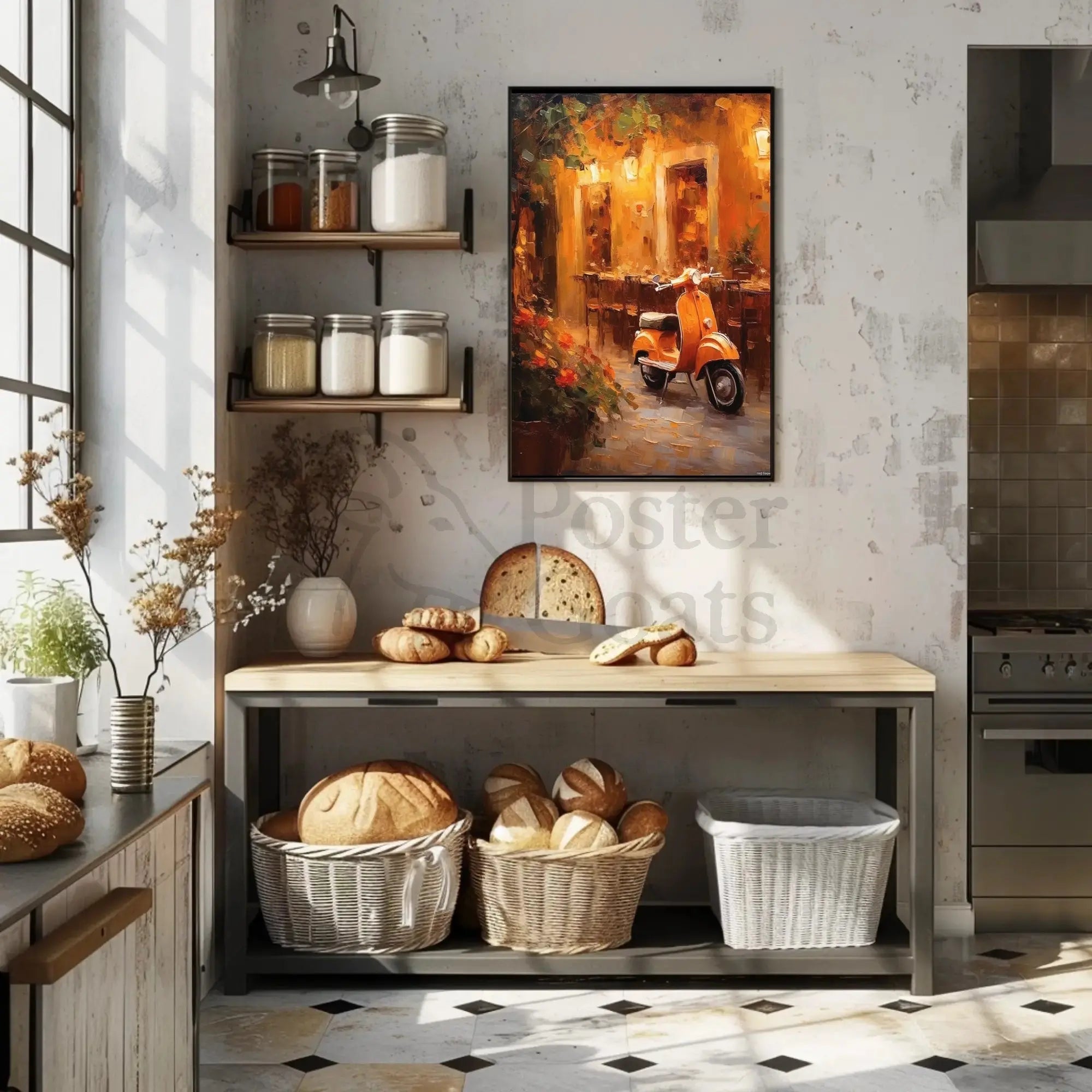 Romantic European Cafe Scene Imparts Nostalgia - Artistic Poster PosterGoat