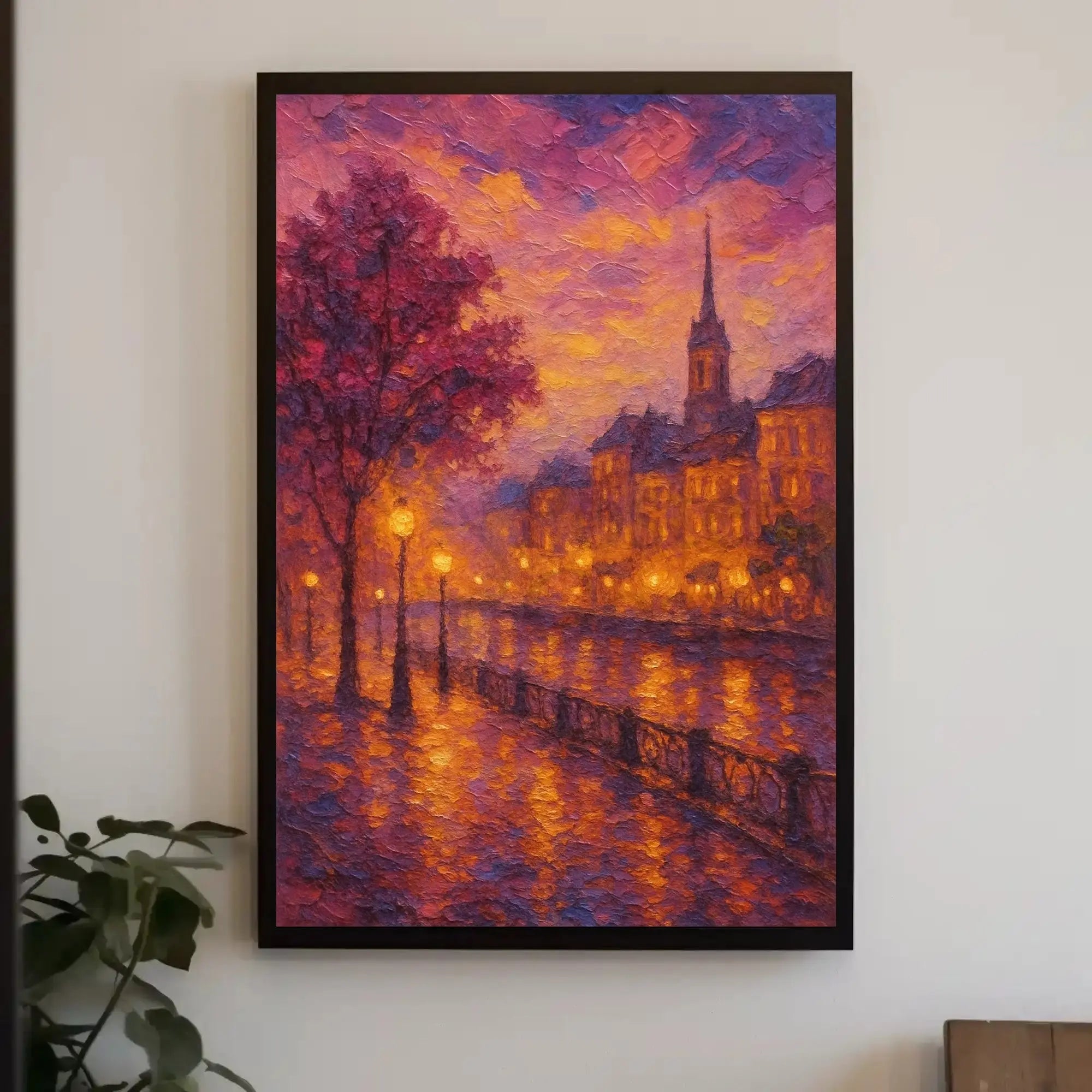 Romantic European Cityscape at Dusk Artistic Poster PosterGoat