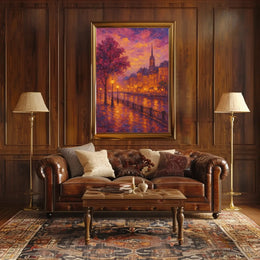 Romantic European Cityscape at Dusk Artistic Poster PosterGoat