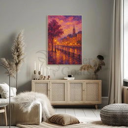 Romantic European Cityscape at Dusk Artistic Poster PosterGoat
