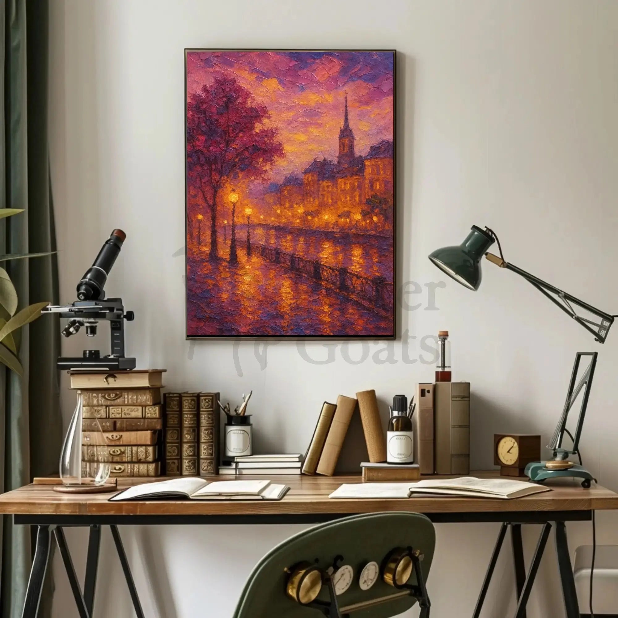 Romantic European Cityscape at Dusk Artistic Poster PosterGoat