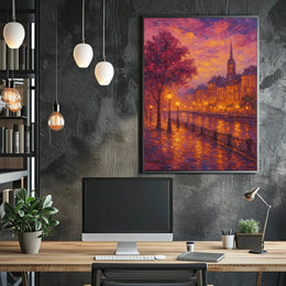 Romantic European Cityscape at Dusk Artistic Poster PosterGoat