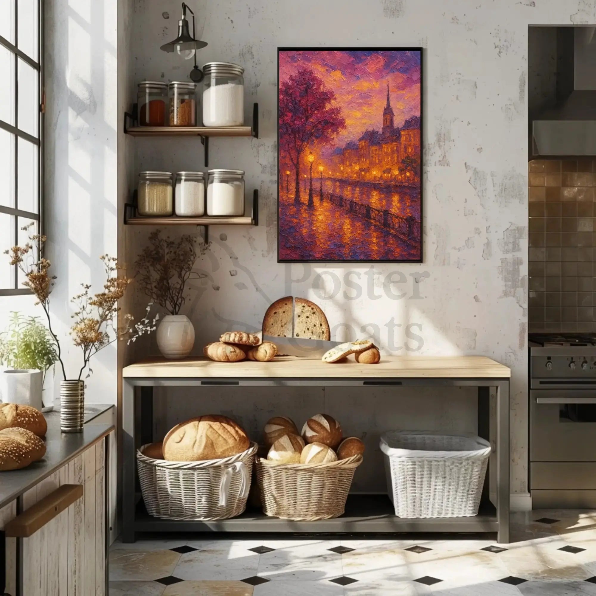 Romantic European Cityscape at Dusk Artistic Poster PosterGoat