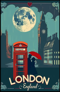 Romantic London Nightscape with Vintage Urban Cityscape Poster PosterGoat