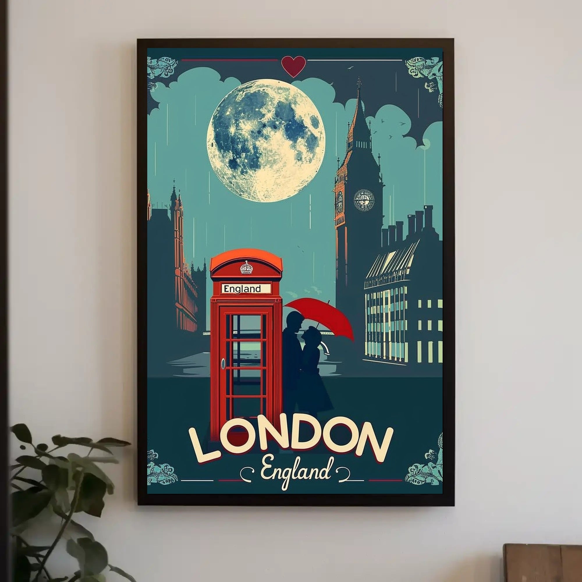 Romantic London Nightscape with Vintage Urban Cityscape Poster PosterGoat
