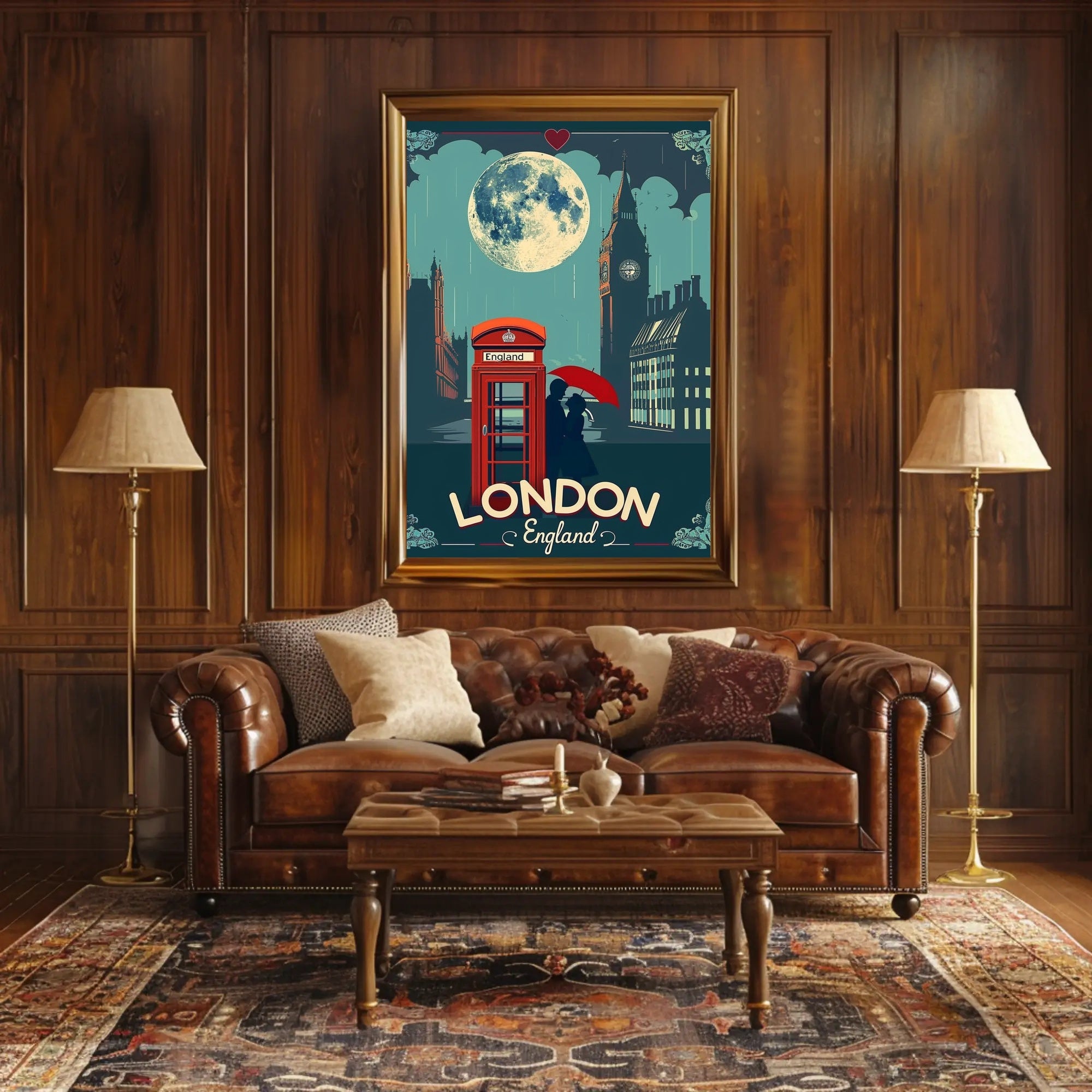 Romantic London Nightscape with Vintage Urban Cityscape Poster PosterGoat