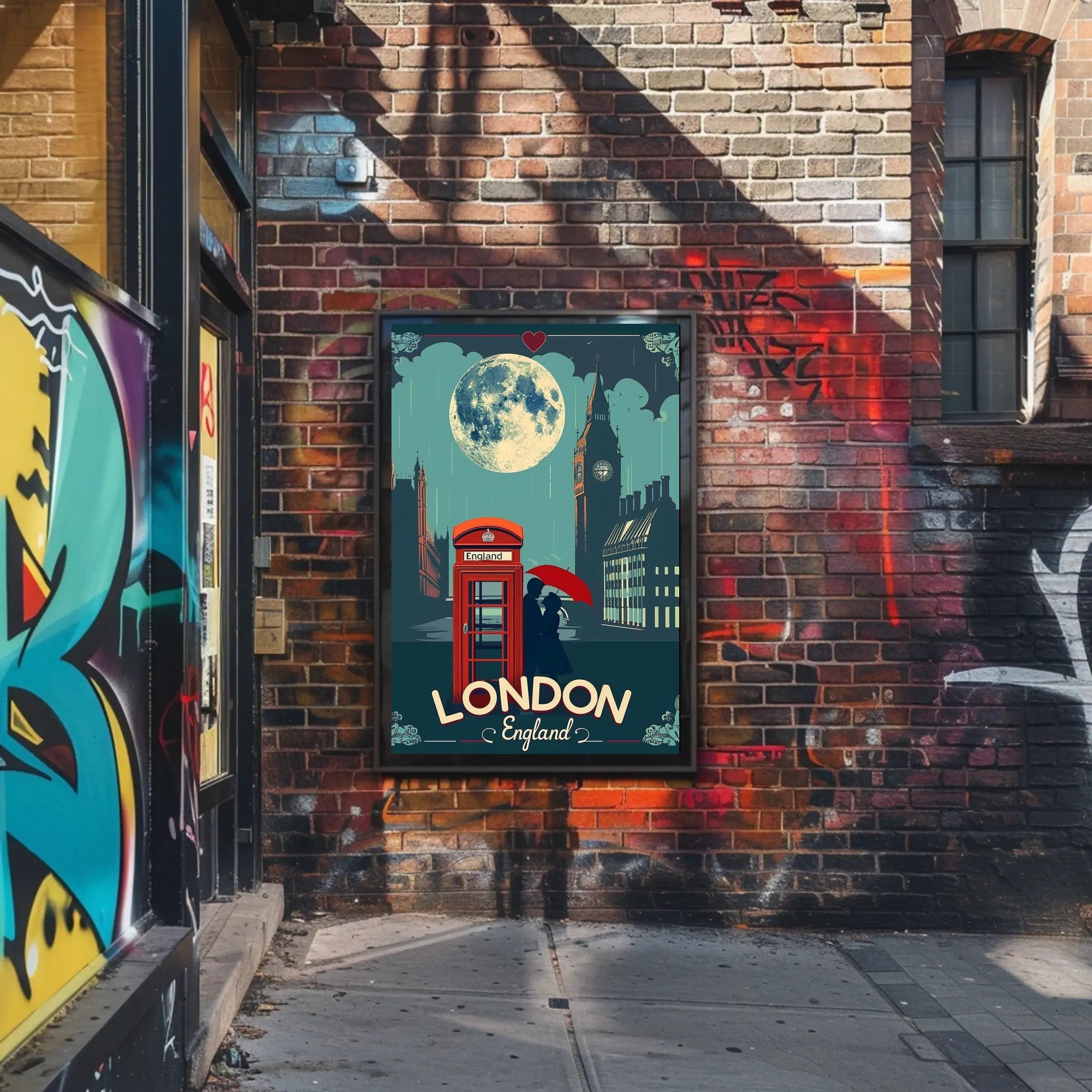 Romantic London Nightscape with Vintage Urban Cityscape Poster PosterGoat