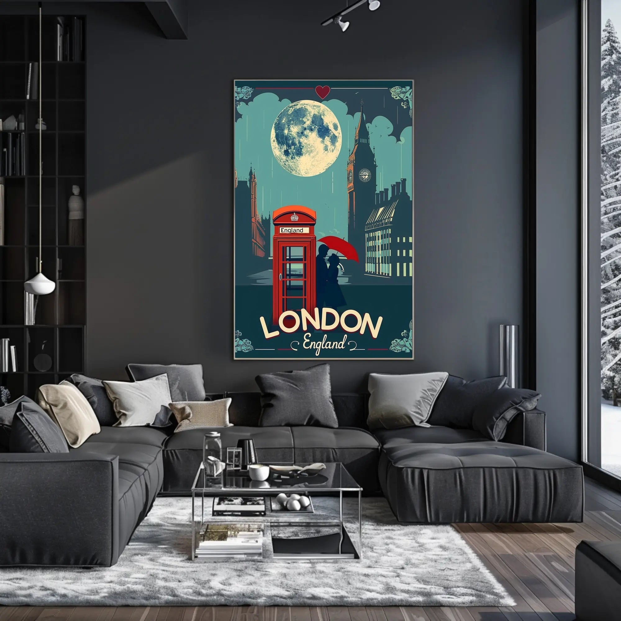 Romantic London Nightscape with Vintage Urban Cityscape Poster PosterGoat