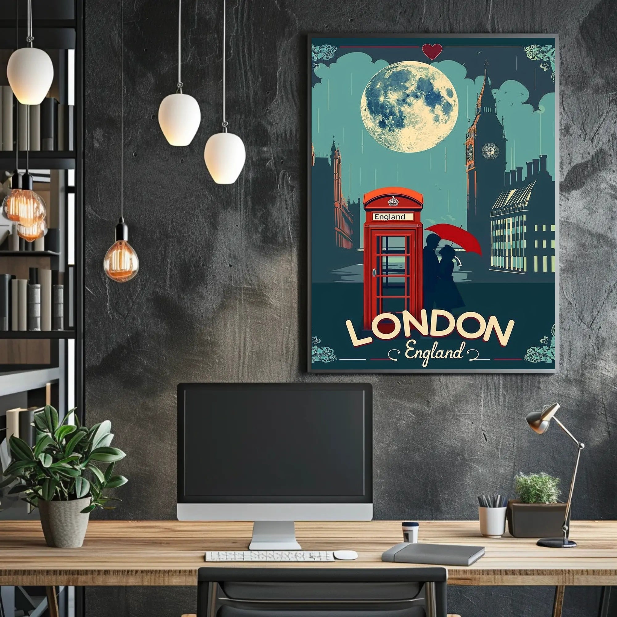 Romantic London Nightscape with Vintage Urban Cityscape Poster PosterGoat