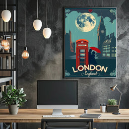 Romantic London Nightscape with Vintage Urban Cityscape Poster PosterGoat