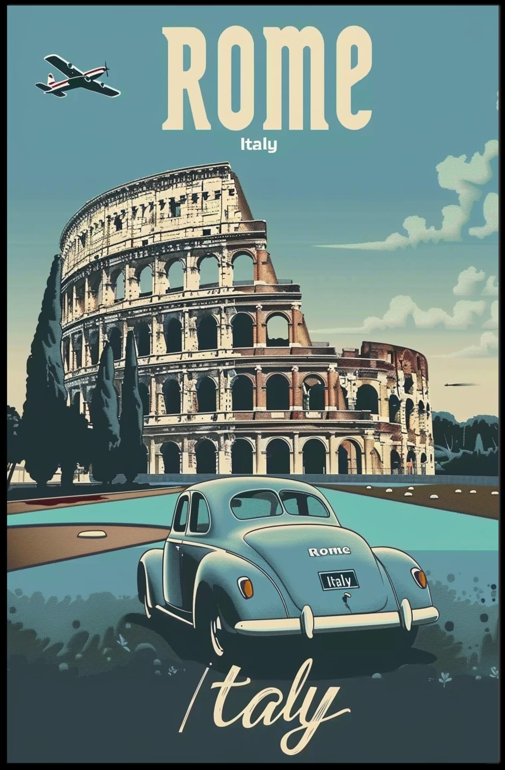 Rome Colosseum Vintage Travel Art Poster PosterGoat
