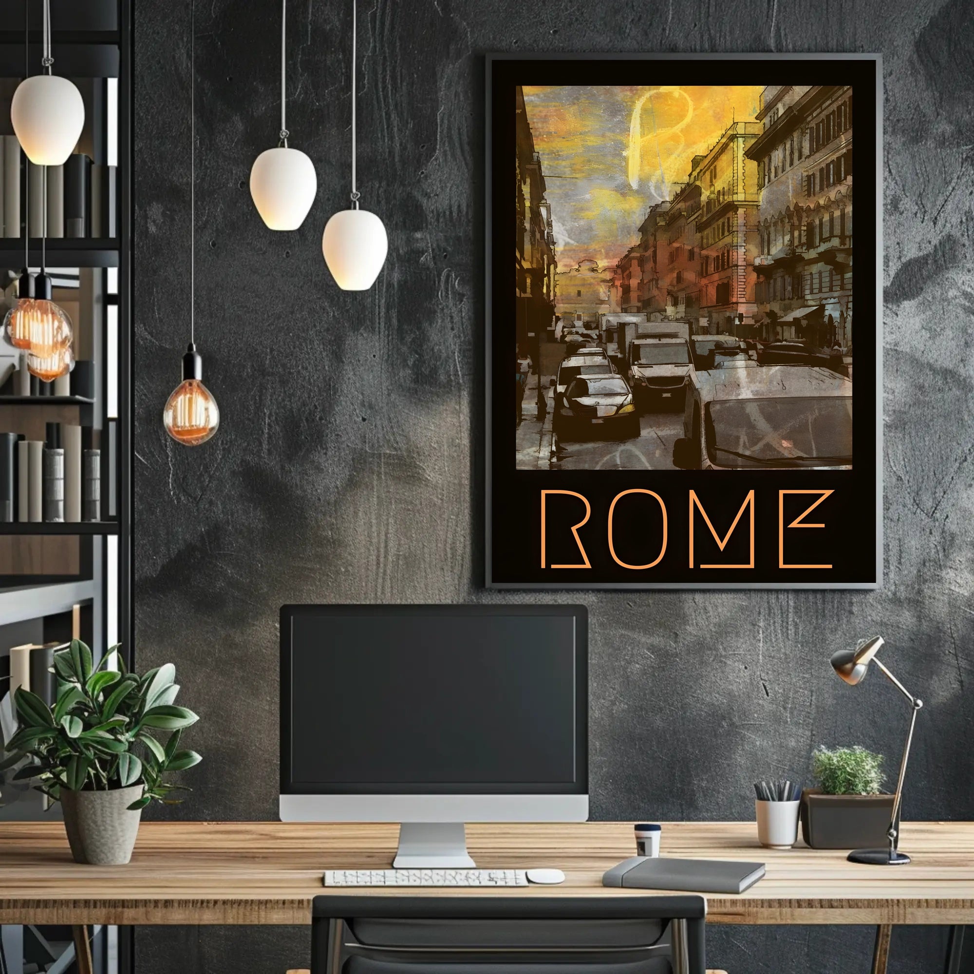 Rome Street Scene Vintage Travel Poster PosterGoat