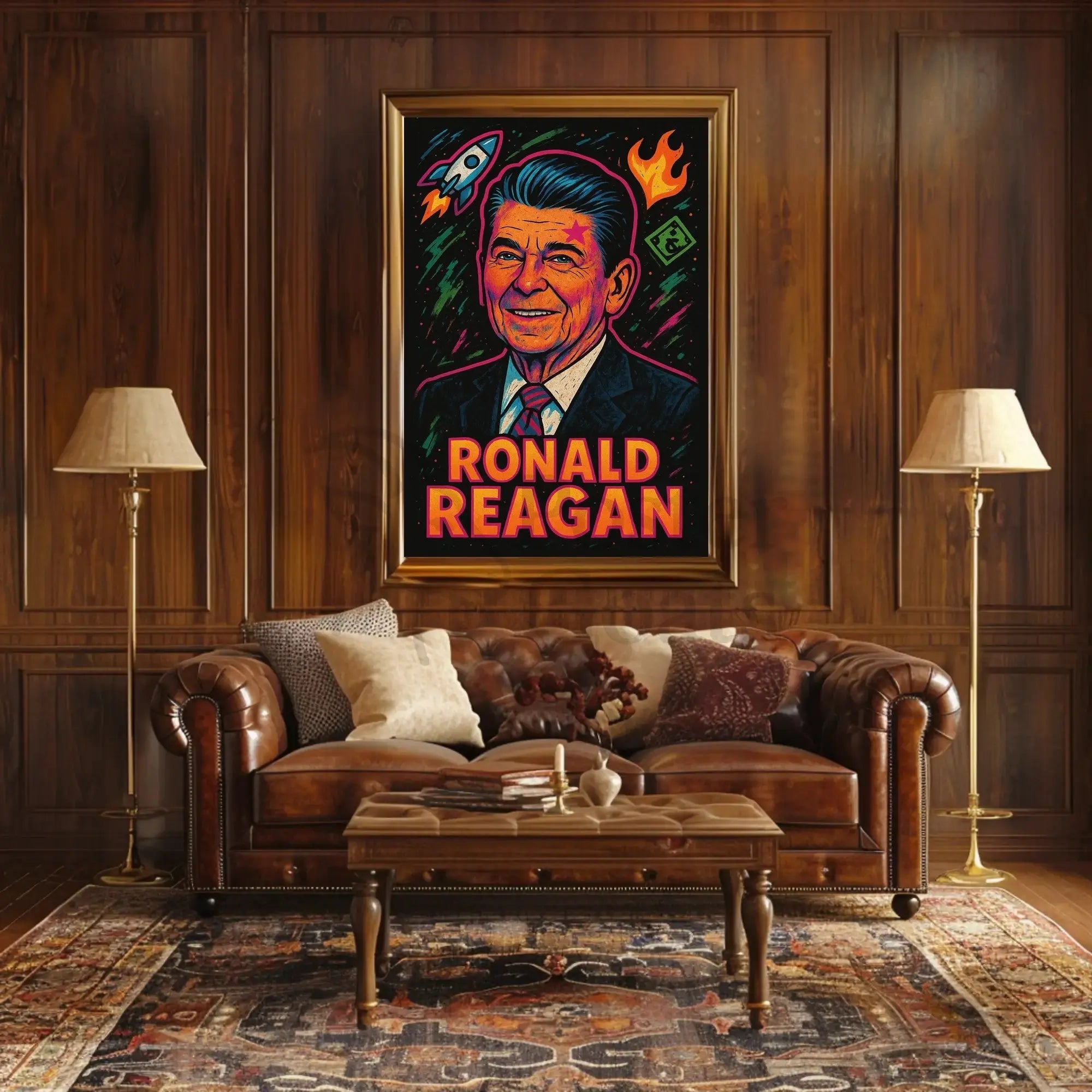 Ronald Reagan Ambition Neon Art Historical or Presidential Poster PosterGoat
