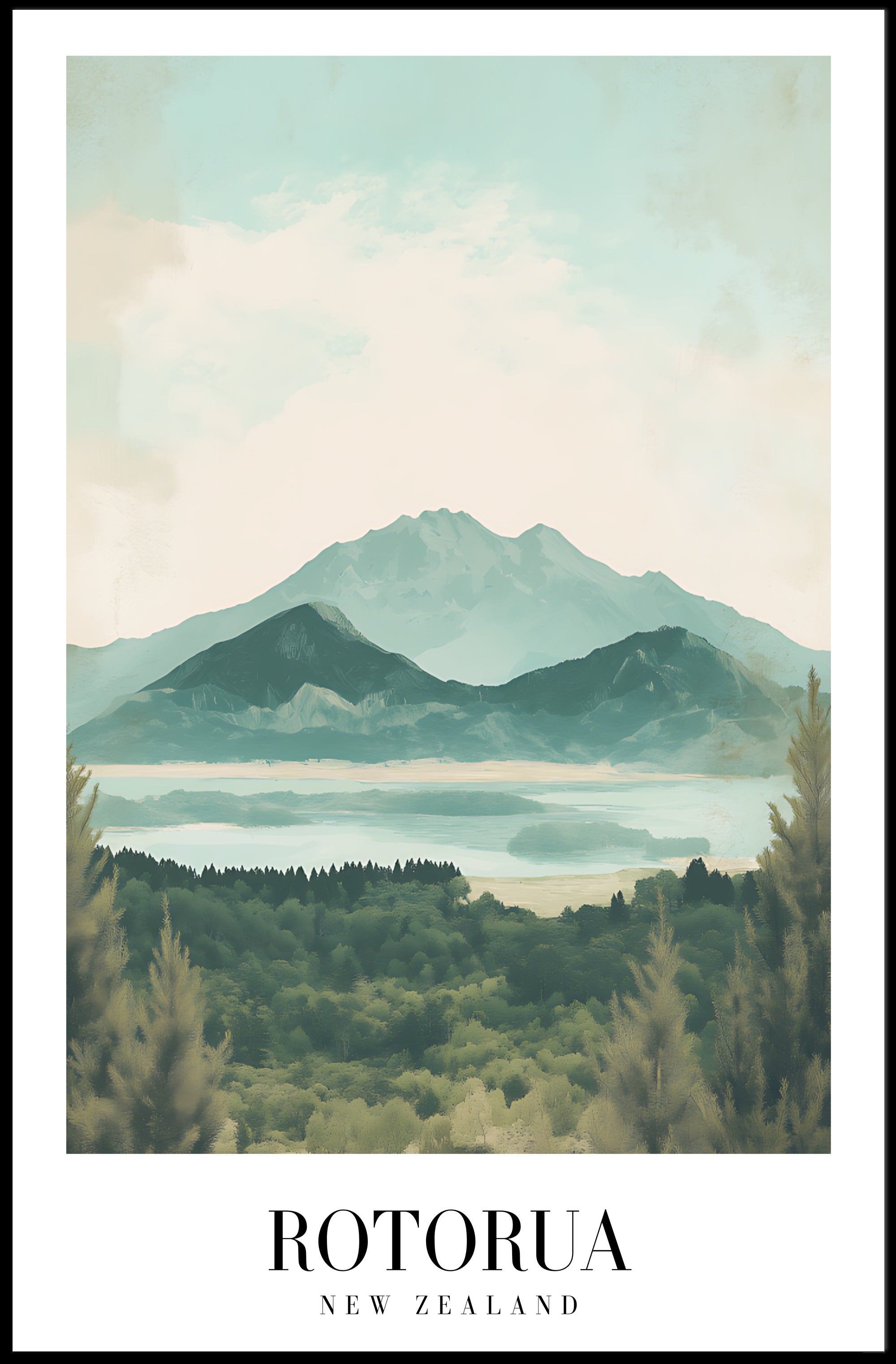 Rotorua Scenic Landscape Vintage Travel Poster PosterGoat
