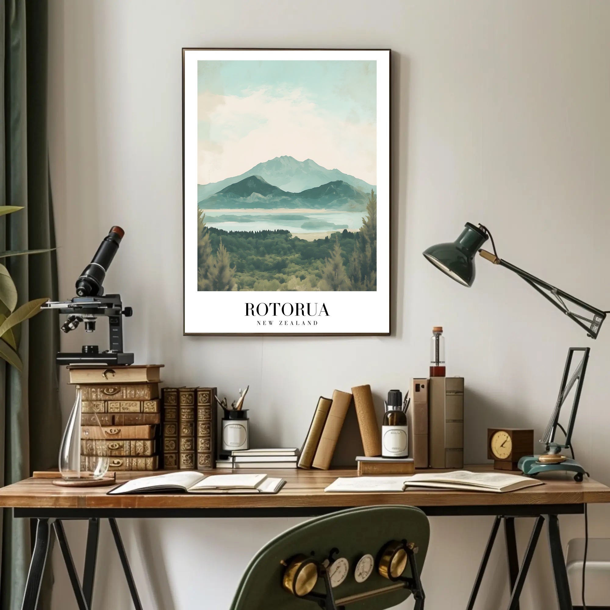 Rotorua Scenic Landscape Vintage Travel Poster PosterGoat