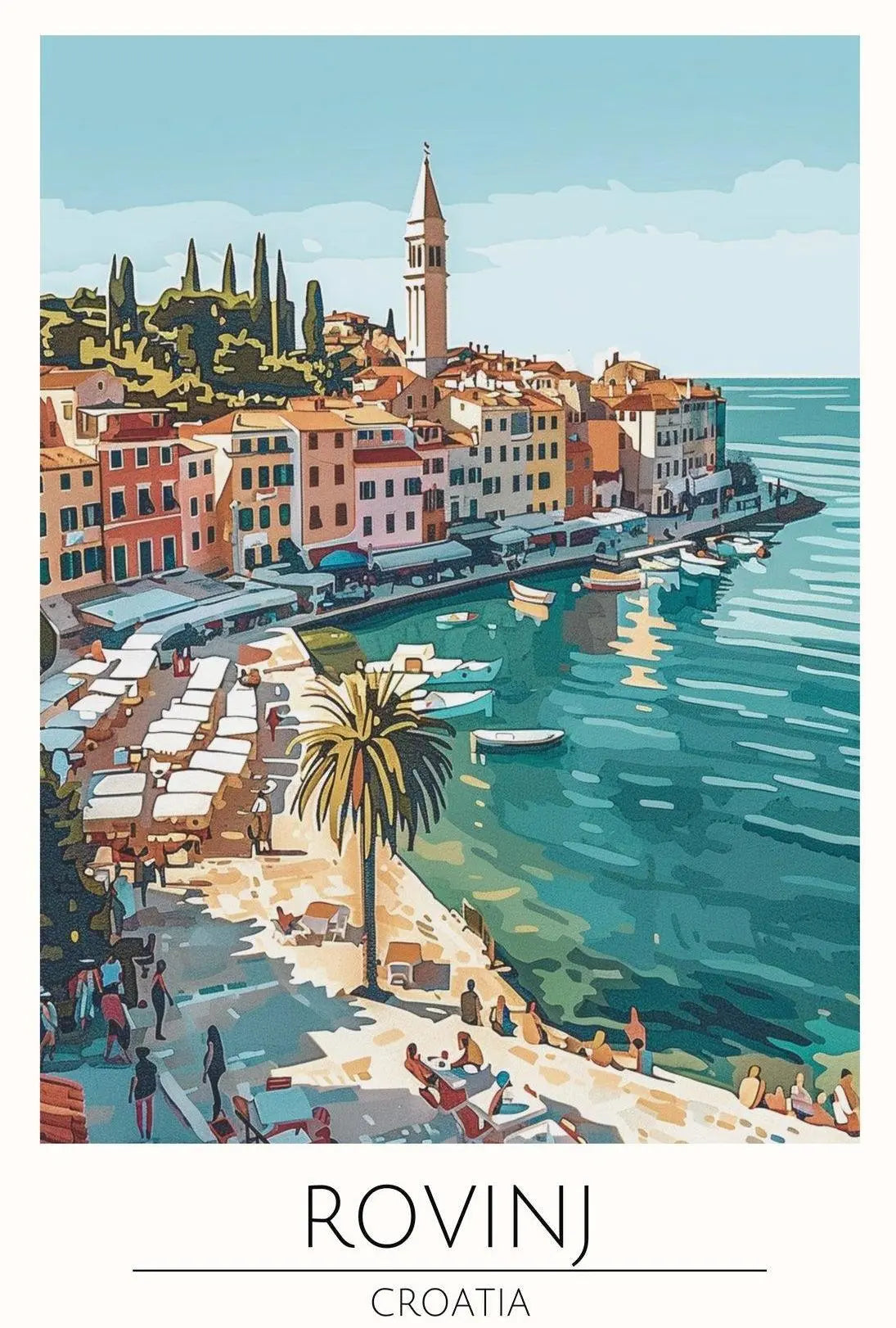 Rovinj Croatia Coastal Townscape Vibrant Travel Poster PosterGoat