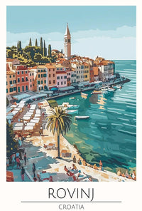 Rovinj Croatia Coastal Townscape Vibrant Travel Poster PosterGoat