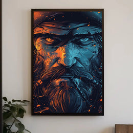 Rugged Bearded Man Intense Portrait - Artistic Poster PosterGoat