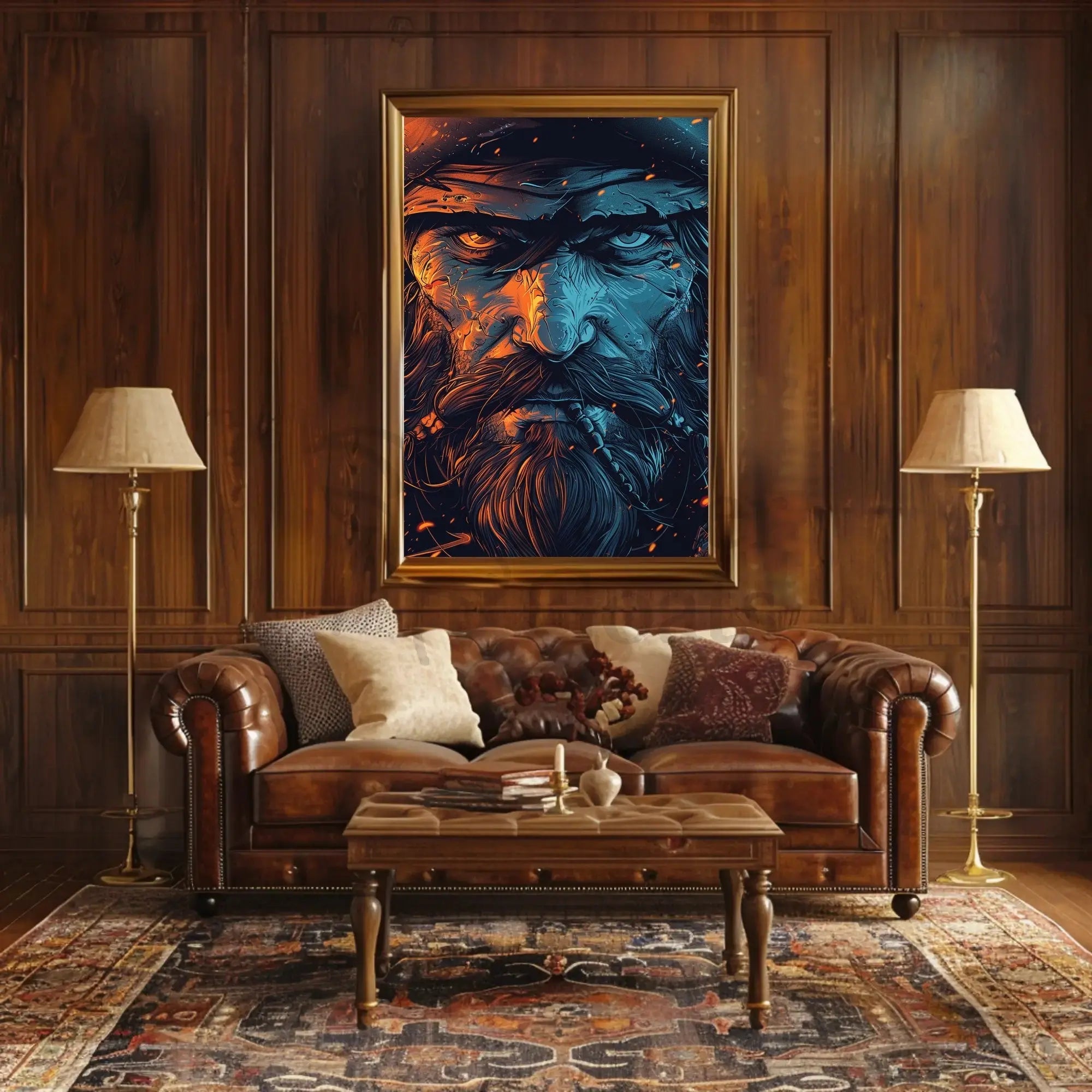 Rugged Bearded Man Intense Portrait - Artistic Poster PosterGoat